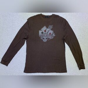 Vans Graphic ‘Since Sixty Six’ Skull Playing Cards Brown Long Sleeve Thermal XL